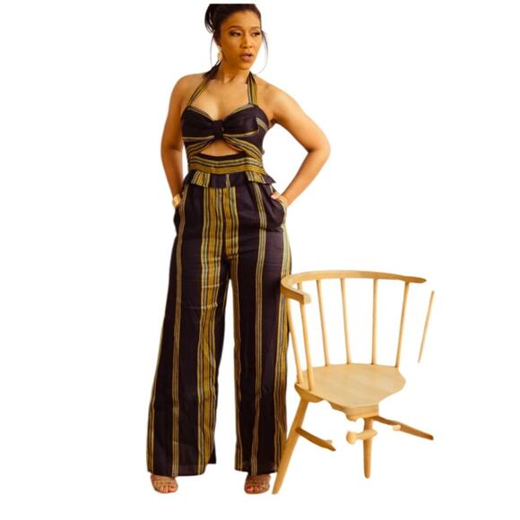 HONEY PUNCH Jumpsuit Navy With Stripes Bow Detail Size XS - Picture 1 of 13